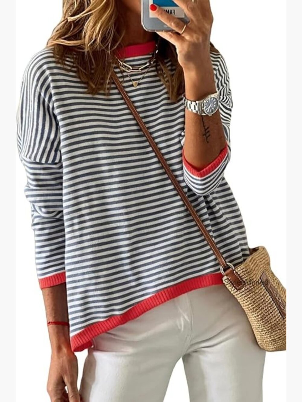Women's Striped Color Block High Low Pullover Sweater